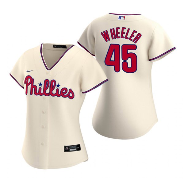 women's Baseball Team Uniform 45 Zack Wheeler Jerseys Cream Alternate Player Game lady Shirt