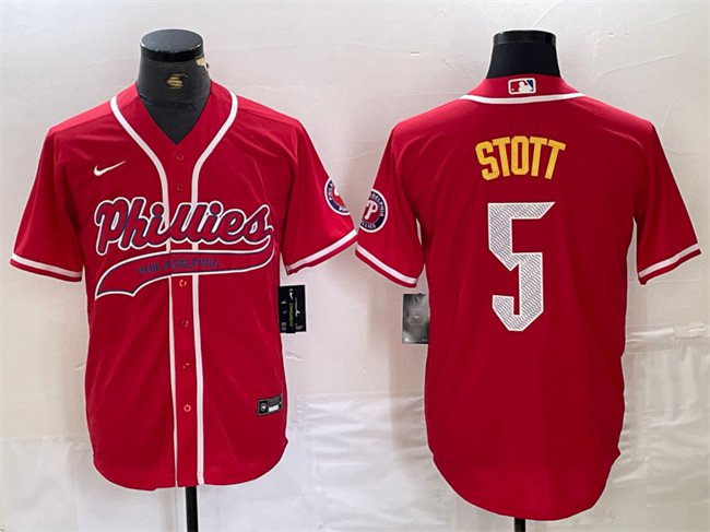 men's & youth Baseball Team Uniform 5 Bryson Stott Jerseys Red CoolBase Player Shirt