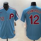 men's & youth Baseball Team Uniform 12 Kyle Schwarber Jerseys Light Blue Cooperstown CoolBase Shirt