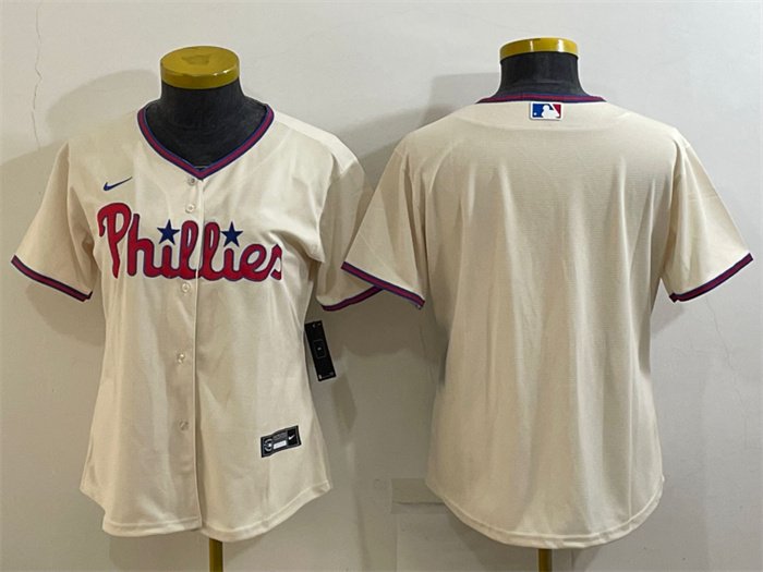 women's Baseball Philadelphia Phillies Uniform Blank Jerseys Cream Alternate Player Game lady Shirt