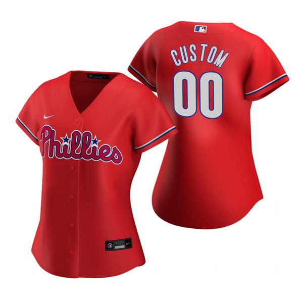 women's Baseball Philadelphia Phillies 00 Custom name number Jerseys Red Alternate lady Shirt