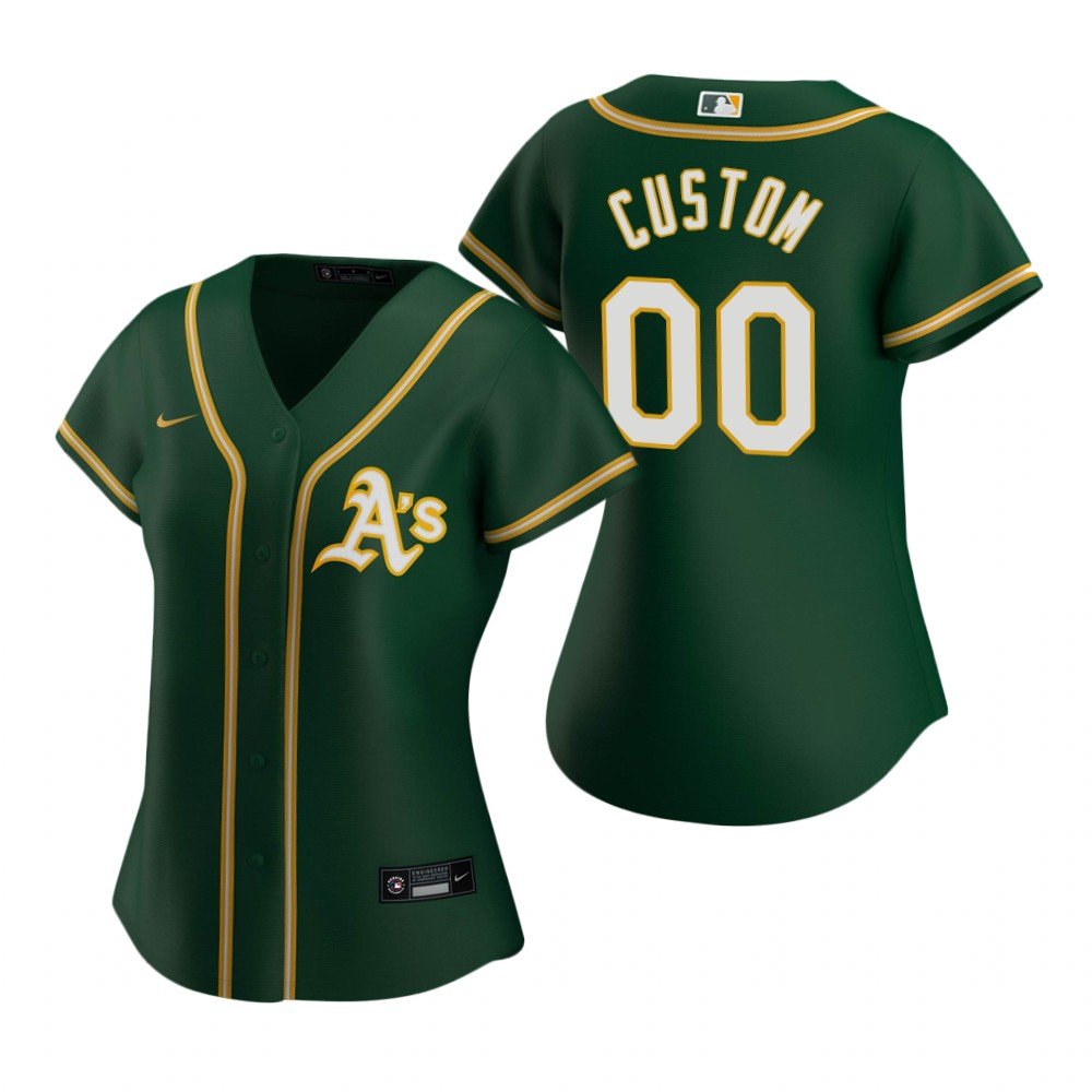 women's Baseball Oakland Athletics 00 Custom name number Jerseys Green Alternate Player lady Shirt
