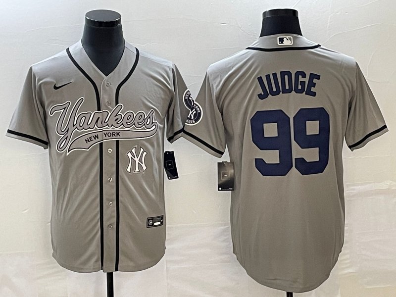 men's & youth Baseball NYY Team Uniform 99 Aaron Judge Jerseys Grey CoolBase Player Shirt