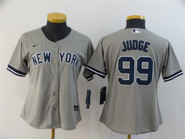 women's Baseball NYY Team Uniform 99 Aaron Judge Jerseys Gray Road Player Game lady Shirt
