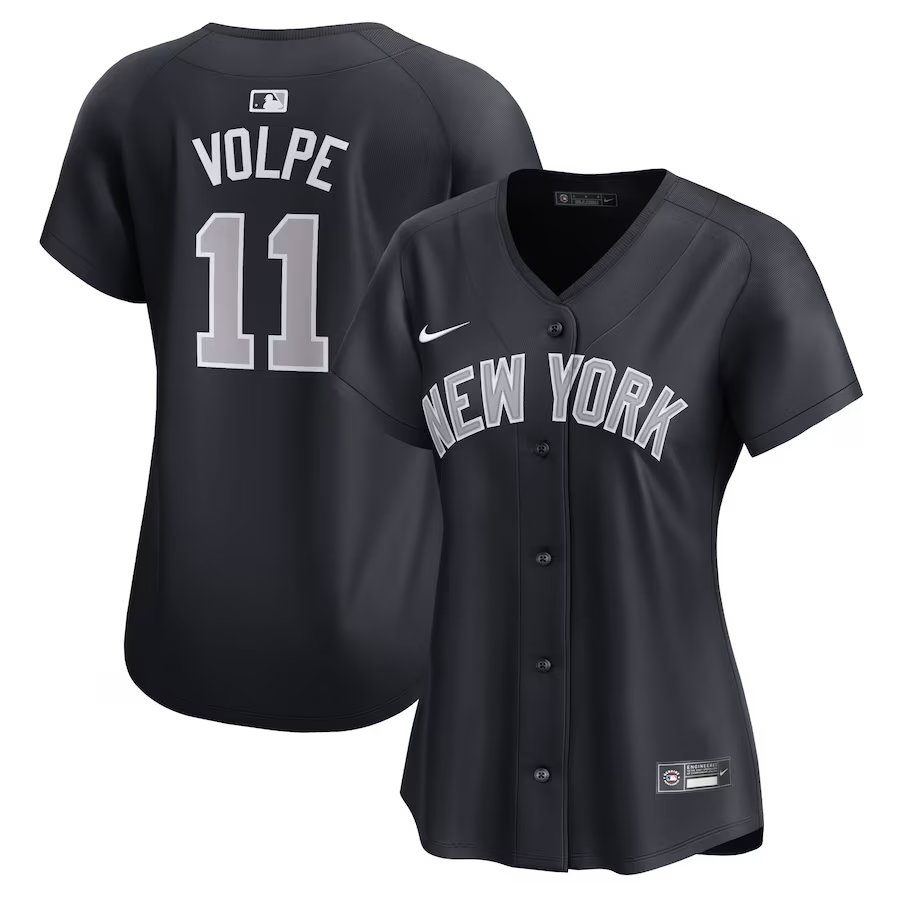women's Baseball NYY Team Uniform 11 Anthony Volpe Jerseys Navy Alternate Limited Player lady Shirt