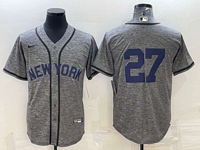 men's & youth Baseball NYY Team Uniform 27 Giancarlo Stanton Jerseys Grey Gridiron Cool Player Shirt