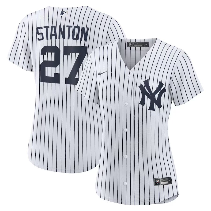 women's Baseball NYY Team Uniform 27 Giancarlo Stanton Jerseys White Home Player Game lady Shirt