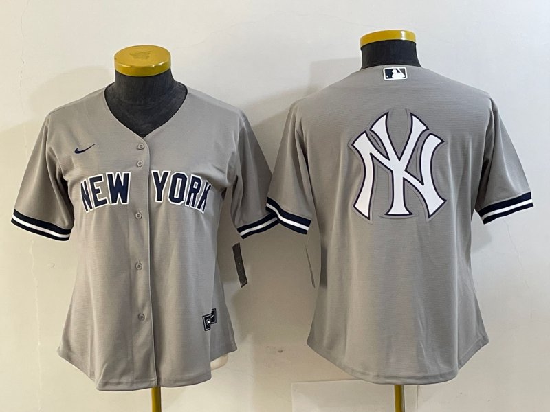 women's Baseball New York Yankees Uniform Blank Jerseys Gray Big Team Logo lady Shirt