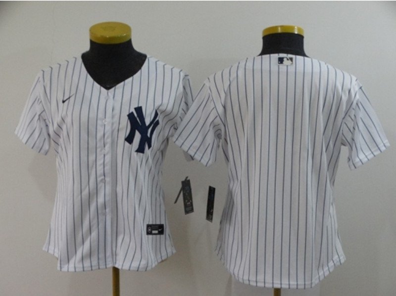 women's Baseball New York Yankees Uniform Blank Jerseys White Home Player Game lady Shirt