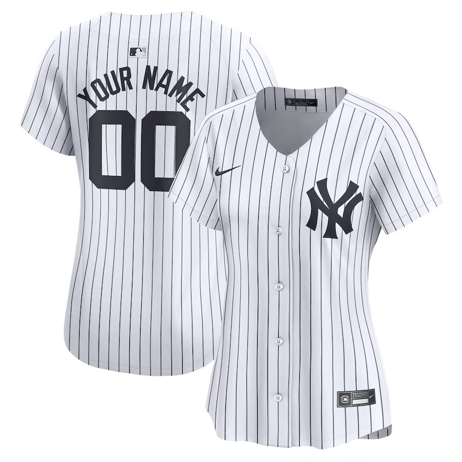 women's Baseball New York Yankees 00 Custom name number Jerseys White Home Limited lady Shirt