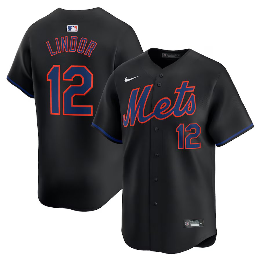 men's & youth Baseball NYM Team Uniform 12 Francisco Lindor Jerseys Black Alternate Limited Shirt