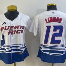 women's Puerto Rico Uniform 12 Francisco Lindor Jerseys White 2023 World Game Baseball lady Shirt