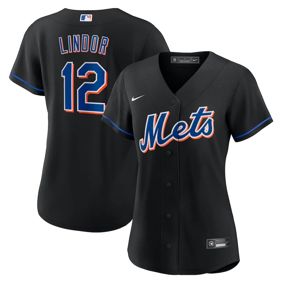 women's Baseball NYM Team Uniform 12 Francisco Lindor Jerseys 2022 Black Alternate lady Shirt