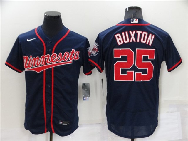 men's & youth Baseball MinTC Team Uniform 25 Byron Buxton Jerseys Navy Alternate Player Elite Shirt