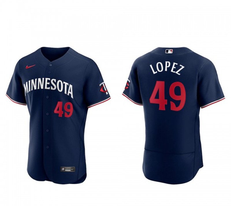 men's & youth Baseball MinTC Team Uniform 49 Pablo L&Atilde;&sup3;pez Jerseys 2023 Navy Alternate Elite Shirt