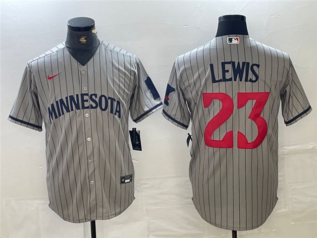 men's & youth Baseball MinTC Team Uniform 23 Royce Lewis Jerseys 2023 Gray Pinstripe Player Shirt