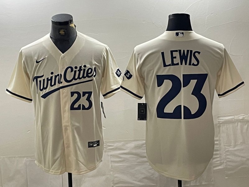 men's & youth Baseball MinTC Team Uniform 23 Royce Lewis Jerseys Cream Alternate Limited Shirt