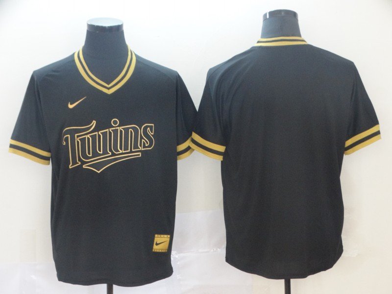 men's & youth Baseball Minnesota Twins Uniform Blank Jerseys Black Gold Cooperstown V Neck Shirt