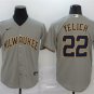men's & youth Baseball MIL Team Uniform 22 Christian Yelich Jerseys Gray Alternate Player Game Shirt