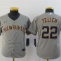 men's & youth Baseball MIL Team Uniform 22 Christian Yelich Jerseys Gray Alternate Player Game Shirt