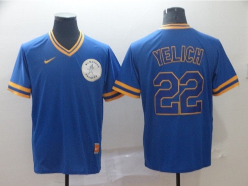 men's & youth Baseball MIL Team Uniform 22 Christian Yelich Jerseys Royal Cooperstown V Neck Shirt