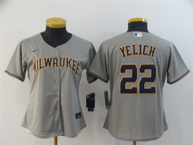 women's Baseball MIL Team Uniform 22 Christian Yelich Jerseys Gray Alternate Player Game lady Shirt