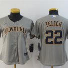 women's Baseball MIL Team Uniform 22 Christian Yelich Jerseys Gray Alternate Player Game lady Shirt