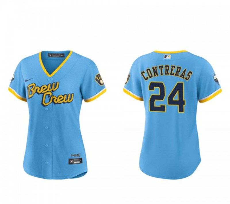 women's Baseball MIL Team Uniform 24 William Contreras Jerseys Blue City Connect Player lady Shirt