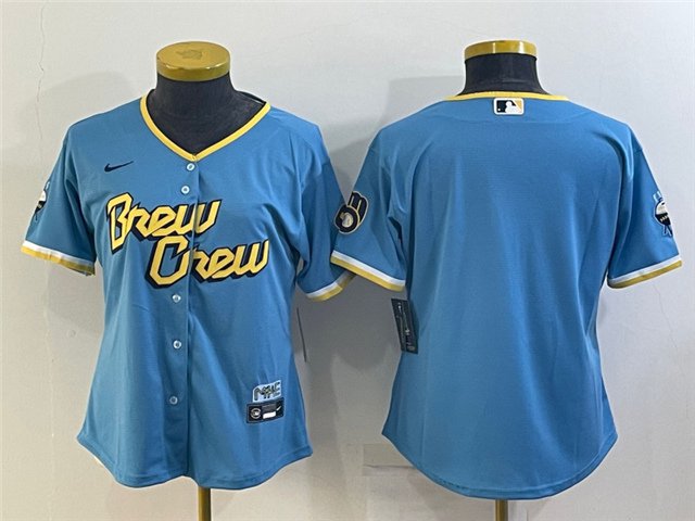 women's Baseball Milwaukee Brewers Uniform Blank Jerseys Blue City Connect Player Game lady Shirt