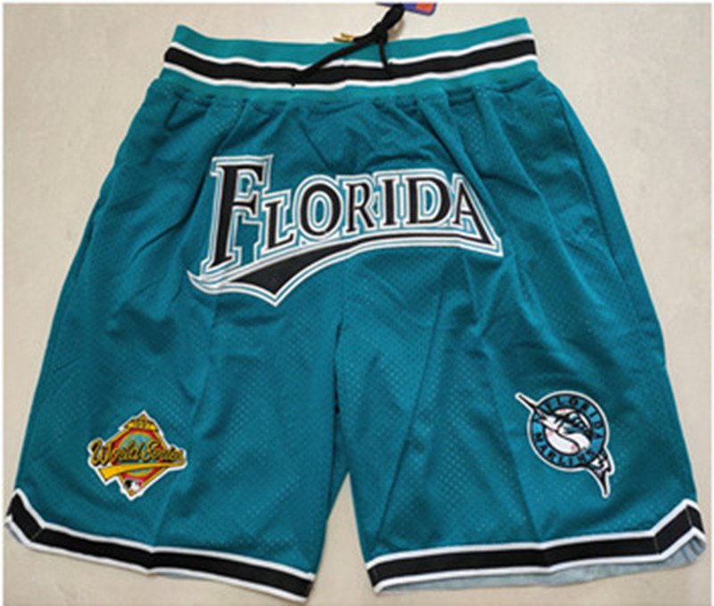 men's Florida Marlins Teal 1997 World Series Just Don Pocket Zipper Baseball Shorts