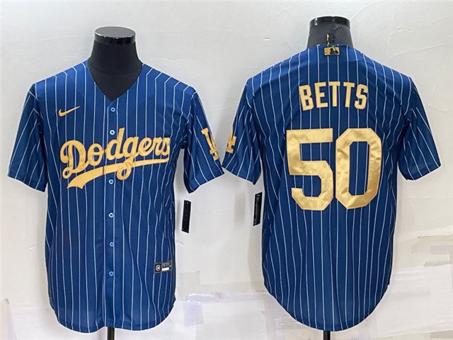 men's & youth Baseball LAD Team Uniform 50 Mookie Betts Jerseys BlueGold Pinstripe Cool Shirt