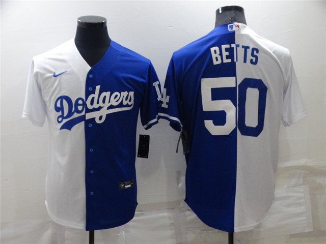 men's & youth Baseball LAD Team Uniform 50 Mookie Betts Jerseys Split Royal/White Edition Shirt