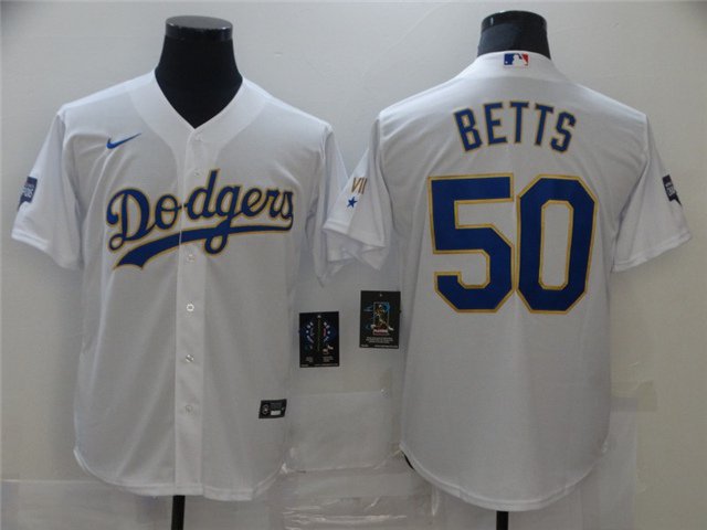 men's & youth Baseball LAD Team Uniform 50 Mookie Betts Jerseys White 2021 Gold Program Player Shirt