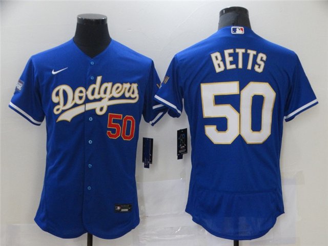 men's & youth Baseball LAD Team Uniform 50 Mookie Betts Jerseys Blue 2021 Gold Program Elite Shirt