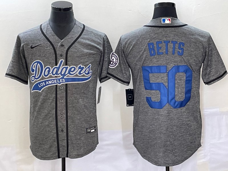men's & youth Baseball LAD Team Uniform 50 Mookie Betts Jerseys Grey Gridiron CoolBase Player Shirt