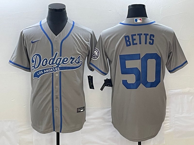 men's & youth Baseball LAD Team Uniform 50 Mookie Betts Jerseys Grey CoolBase Player Shirt