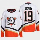 men's & youth Anaheim Ducks #19 Troy Terry Jersey White 2022 Reverse Retro Primegreen