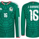 adult unisex Mexico Soccer Team Uniform 16 J. Quinones Jersey Home 2026 Green Long-Sleeve Activewear