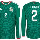 adult unisex Mexico Soccer Team Uniform 2 I. Reyes Jersey Home 2026 Green Long-Sleeve Activewear