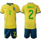 adult & kids Brazil Soccer Uniform Suit 2 Danilo Jersey Set Home 2026 Gold Activewear