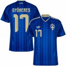 adult unisex Sweden National Soccer Team Uniform 17 Viktor Gyokeres Jersey Away 2026 Blue Activewear