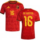 adult & kids Belgium National Soccer Uniform 16 DE WINTER Jersey Home Stadium 2026 Red Activewear