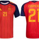 adult & kids Spain National Soccer Team Uniform 21 Zubimendi Jersey Home Stadium 2026 Red Activewear