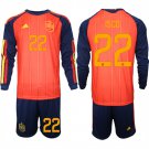 adult & kids Spain National Soccer Team Uniform Suit 22 ISCO Jersey Set Home 2026 Red Long Sleeve