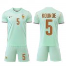 adult & kids France National Soccer Uniform Suit 5 Jules Koundé Jersey Set 2026 Away Activewear