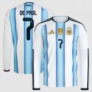 adult & kids Argentina National Soccer Uniform 7 Rodrigo De Paul Jersey Home 2026 Blue Long-Sleeve
