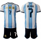 adult & kids Argentina Soccer Uniform Suit 7 Rodrigo De Paul Jersey Set Home 2026 Blue Activewear