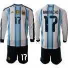 adult & kids Argentina National Soccer Uniform Suit 17 GARNACHO Jersey Set 2026 Home Long-Sleeve