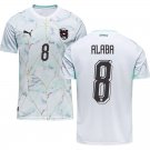adult unisex Austria National Soccer Uniform 8 David Alaba Jersey Away Stadium 2026 White Activewear