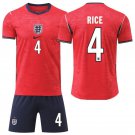 adult & kids England National Soccer Uniform Suit 4 Declan Rice Jersey Set Away 2026 Red Activewear